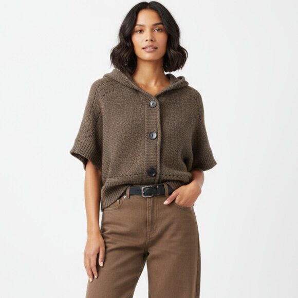 Peppe Peluso Brown Knit Hoody Hood Button Sweater S - Picture 1 of 7